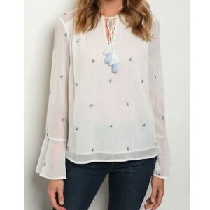 White & Blue long sleeved Blouse-medium